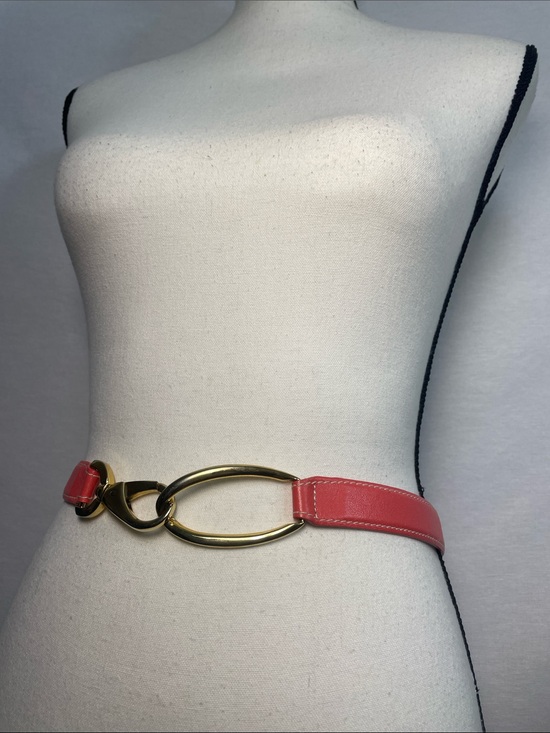 Real leather Gold Hardware - Coral Pink Carlisle belt adjustable main image 14